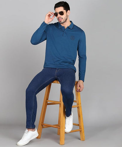 Polirexio™ Men's Solid Long Sleeve T-Shirt with Lapel (Pack of 4)